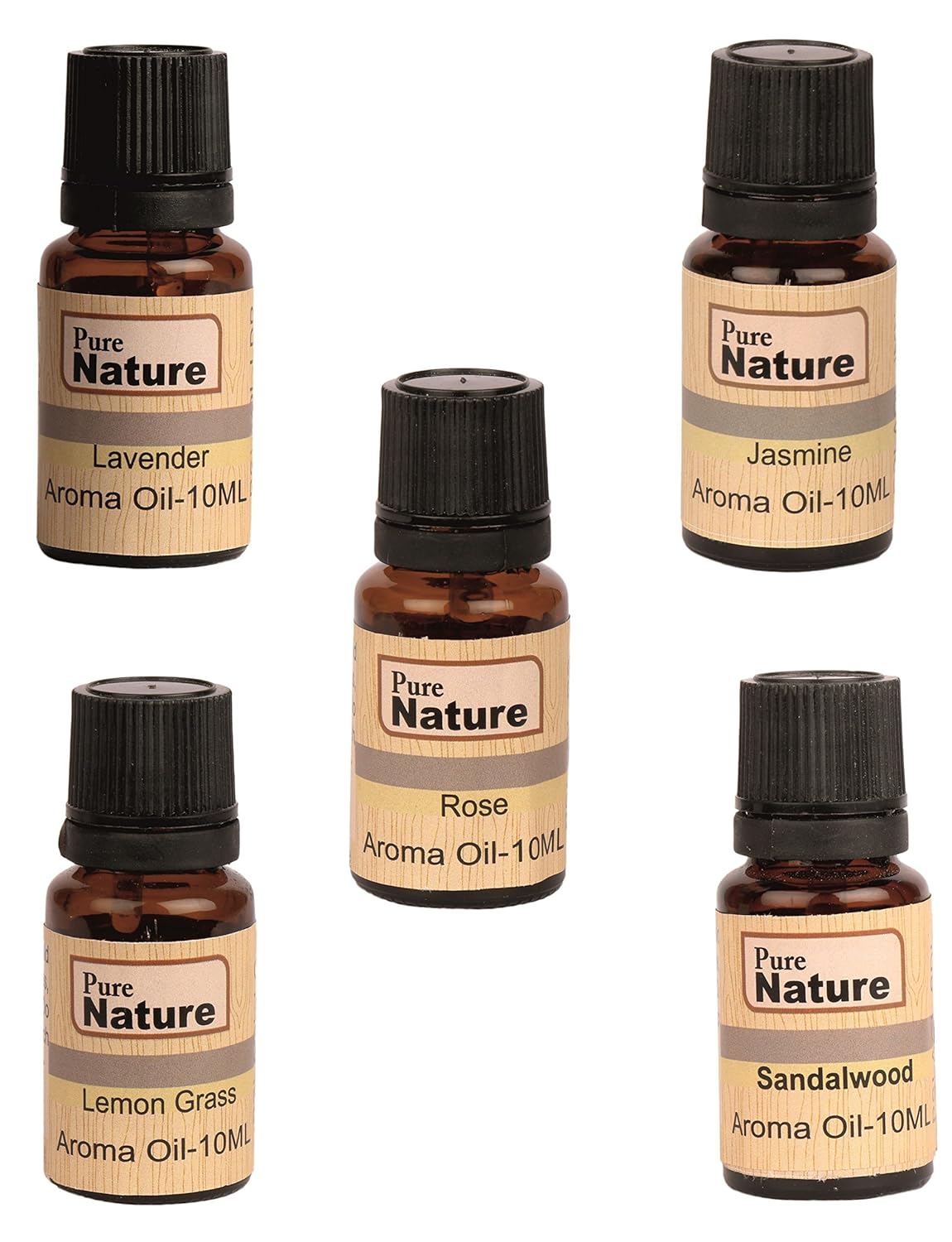 Pure Source India Essential Oil Aroma Oil 5 In One Pack (Lemon Grass, Lavender, Jasmine, Rose, Sandal Wood 10 ML Each.